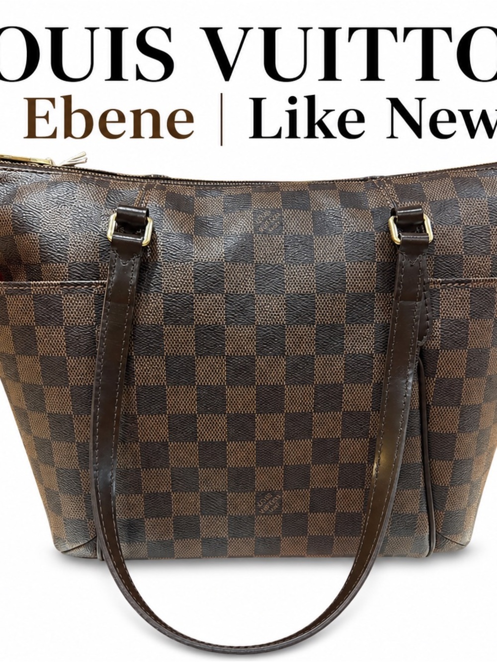 Louis Vuitton Brown Damier Ebene Canvas Tote with Dark Brown Straps